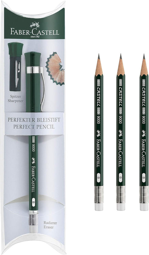 Faber-Castell Perfect Pencil Castell 9000 and 3 Count Pencil Refill - #2 Lead Pencil, Sharpener and Pencil Extender (Pack of 1)...