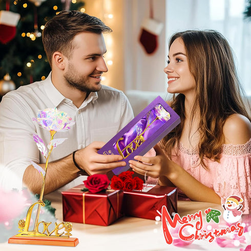 Childom Birthday Gifts for Women,Christmas Rose Gifts for Her Mom,Rainbow Rose with Love Stand for Wife,Sweet Artificial Flower for Grandma,Women,...