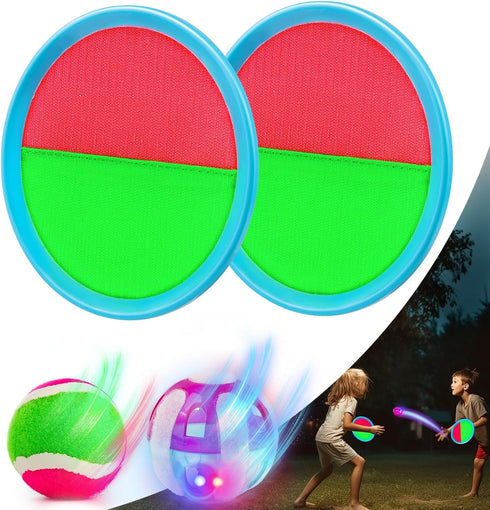 Kids Toys - Glow in The Dark Outdoor Games, Toss and Catch Ball Set with Light Up Ball, Outdoor Toys for Kids Ages 4-8, Upgraded Paddle Ball Games...