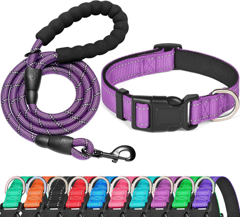 Reflective Dog Collar Padded with Soft Neoprene Breathable Adjustable Nylon Dog Collars for Small Medium Large Dogs (X-Small (Pack of 1), Purple C...