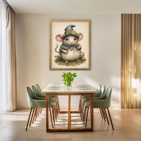 Posterizer 1 pcs- Cute white mouse with a blue hat-Art for Animal Lovers- Gift for Men Women Entrepreneur Teens-Decor for Home & Office- unframed ...