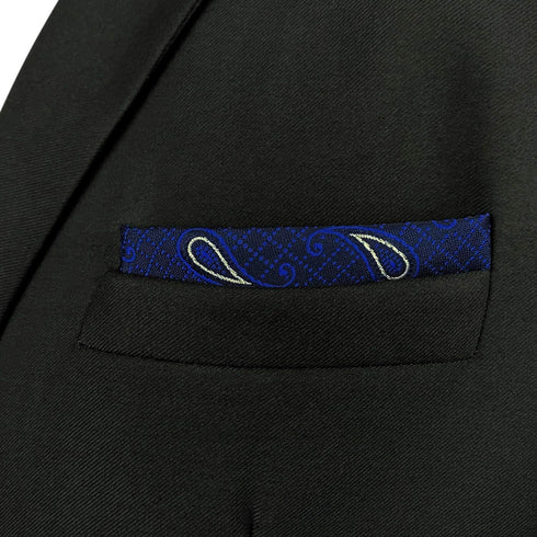 S&W SHLAX&WING Pocket Squares for Men Grooms Blue Navy Paisley...