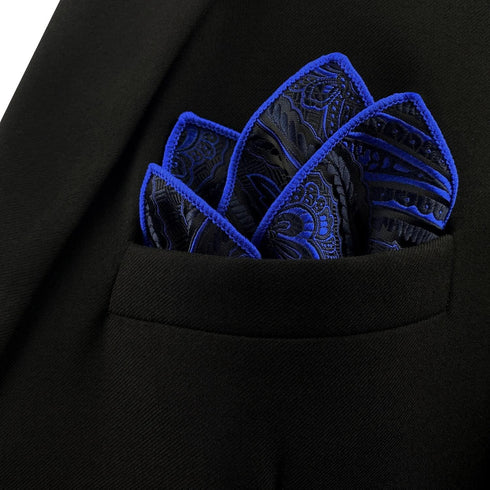 S&W SHLAX&WING Ties for Men Blue Navy Paisley Matching Pocket Square Only...
