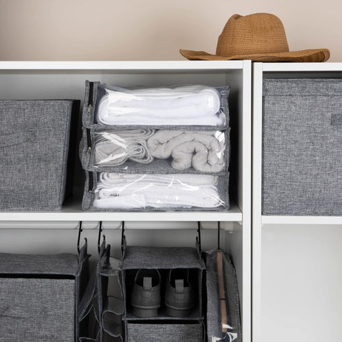 Household Essentials Under Bed Zippered Sweater Storage Bags with Clear Vision Panel, Set of 3, Silver,Gray...