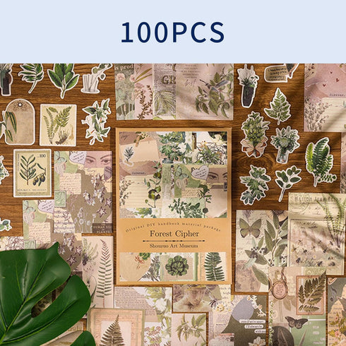 100Pcs Scrapbook Craft Paper Kit for Scrapbook Journaling Supplies ,Scrapbook Plant Stickers Aesthetic for Scrapbooking Supplies,Bullet Junk Journ...