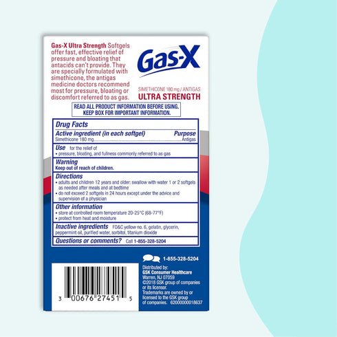 Gas-X Ultra Strength Gas Relief Softgels with Simethicone 180 mg for Bloating Relief - 50 Count...