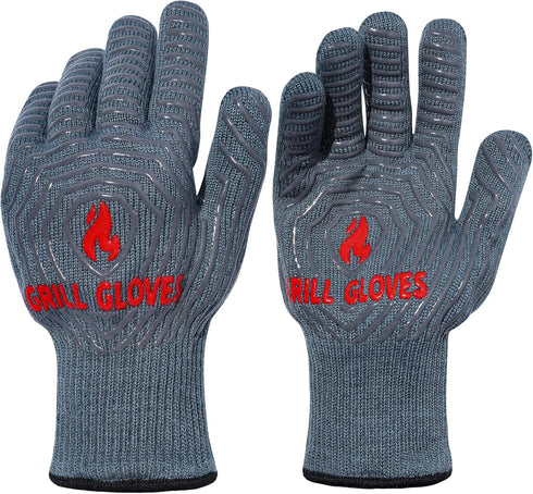 Oven Gloves Grill Gloves, 1472? Heat Proof Non-Slip Grill Oven Gloves with Fingers, Men & Women BBQ Accessories for Cooking, Barbecuing, Baking, K...