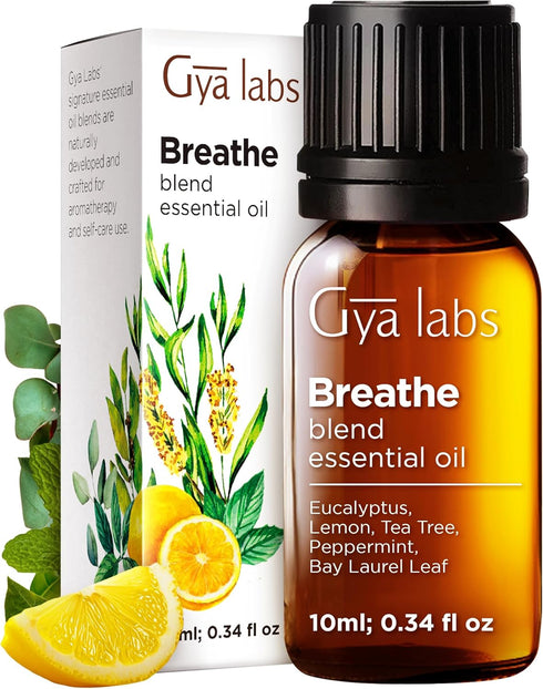 Gya Labs Breathe Essential Oil Blends - 100% Pure Natural Breathe Easy Essential Oils from Eucalyptus, Peppermint and More for Humidifier Cleaner ...