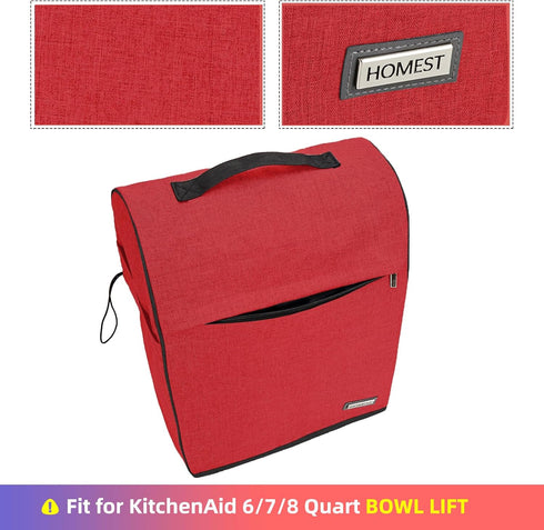 HOMEST Stand Mixer Cover Compatible with KitchenAid 6/7/8 Quart Bowl Lift?Dust Cover with Zipper Pocket for Accessories, Red (Patent Design)...