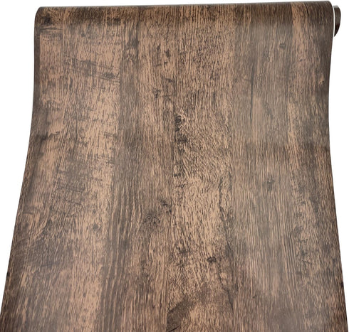 Yifely Retro Brown Wood Grain Shelving Paper Self-Adhesive PVC Shelf Drawer Liner Door Table Sticker 17.7 Inch by 9.8 Feet...