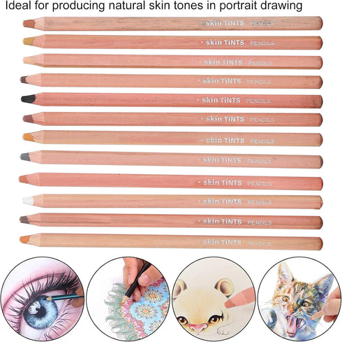 12PCS Skin Tone Pastel Pencils, 12 Set From Light to Dark, Perfect for Painting, Illustration, Tinting, Sketching, Portrait...