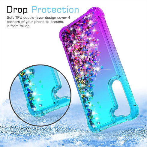 for Samsung S23 Plus Case,S23 Plus Case,with HD Screen Protector,Gradient Quicksand Glitter Liquid Floating Waterfall Durable Girls Cute Phone Cas...
