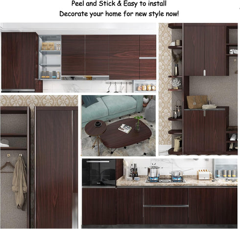 Contact Paper Dark Brown Wood Self Adhesive Wall Paper for Kitchen Removable Wood Wallpaper Peel and Stick Contact Paper for Cabinets Door Furnitu...
