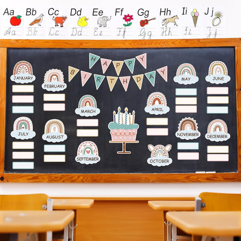Boho Bulletin Board Decorations Set Classroom Decor Boho Rainbow Birthday Chart Bulletin Board Decorations Wall Decoration Cutouts for School Bull...