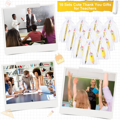 10 Set Teacher Appreciation Gifts Bulk 10 Teacher Ballpoint Pens 10 Pencil Shaped Stress Balls Teacher Keychains 10 Organza Bags Backe to School G...