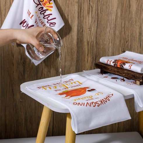 4 Pcs Thanksgiving Decorative Hand Towels Gobble Til You Wobble Turkey Dish Towel Autumn Highly Absorbent Bath Towels for Bathroom Kitchen Gym Cam...