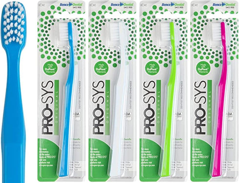 PRO-SYS® Soft Toothbrush for Adult with Sensitive Teeth & Gums, ADA Accepted, with 35-Tuft Wide Dupont® Tynex® Bristles, Pack of 4...