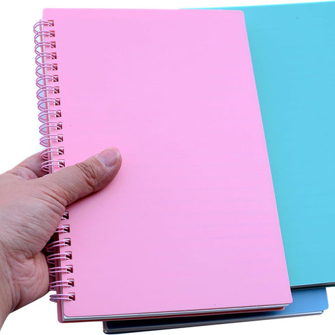 Yansanido Spiral Notebook, 3 Pcs A5 Thick Plastic Hardcover 8mm Ruled 3 Color 80 Sheets -160 Pages Journals for Study and Notes (Light Pink,Light ...