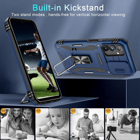 DEERLAMN for Samsung Galaxy A15 5G Case with Slide Camera Cover+Screen Protector (1 Pack), Rotated Ring Kickstand Military Grade Shockproof Protec...