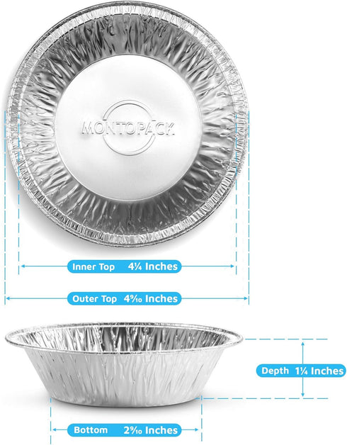 MontoPack Disposable 5" Aluminum Foil Pie/Tart Pans (100 Pack) | 5 Inch Round Cake Pan for Baking Personal Mini Pies, Homemade Cakes & Quiche | Ov...