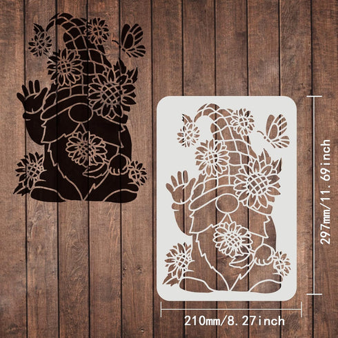 FINGERINSPIRE Sunflower Gnomes Stencils 11.7x8.3inch Seasonal Gnomes Stencils Sunflower Sunshine Patterns Template Seasonal Holiday Gnomes Stencil...