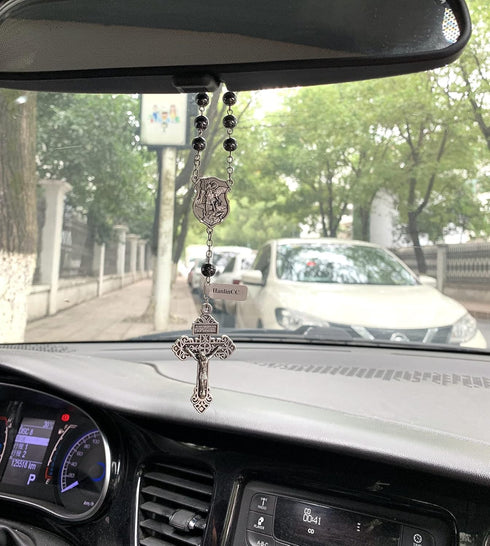 Saint Michael Evil Protection One Decade Catholic Rosary for Car or Truck Rearview Mirror (Anti-Silver Car Rosary)...