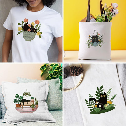 INFUNLY 4 Sets Embroidery kit with Cat Pattern Embroidery Kit for Beginners DIY Beginner Cat Embroidery Set Plant Cat Cross Stitch Kit for Adults ...