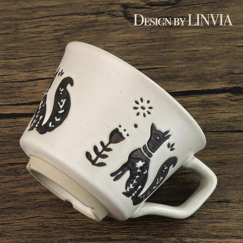 Ceramic Coffee Mug, 12oz Novelty Unique Teacup with Large Handle, Stoneware Cup for Tea Mocha Latte Cappuccino Espresso, Gift for Women and Men (1...