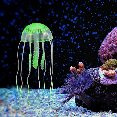 Silicone Fluorescent Jellyfish Glow Ornaments, Aquarium Jellyfish Decoration with Suction Cup, 2.3"x5.9" (Green)...