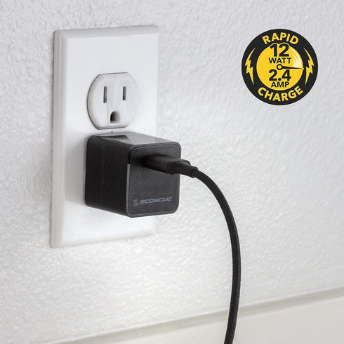 Scosche HA12-RP SuperCube 12W Single USB Port Portable Wall Charger Adapter for All USB Devices, Cell Phone, Tablet, Travel Charger in Black...