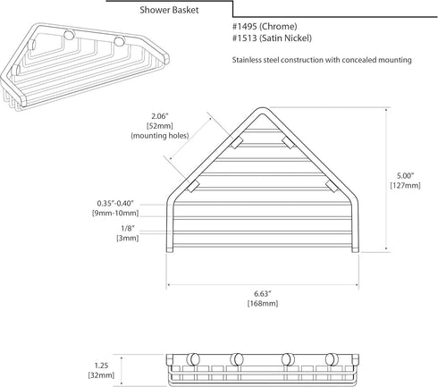 Gatco 1513 7-Inch Length Shower or Tub Corner Basket, Satin Nickel...