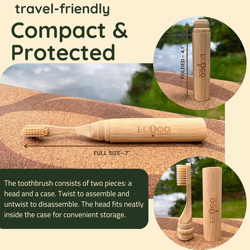 Bamboo Screwable Toothbrush Two-Piece Design | Soft, BPA-Free Bristles & Portable Case | Natural, Compact & Eco-Friendly | Ideal for Travel, Campi...