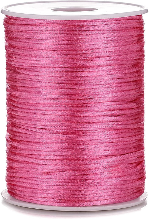 2mm x 100 Yards Satin Nylon Trim Cord, Rattail, Chinese Knot, Kumihimo Cord (Pink)...