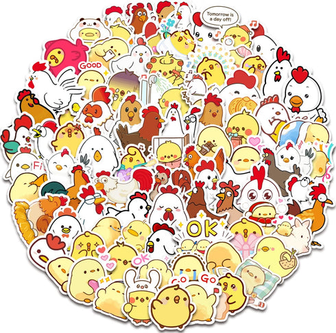 Chicken Stickers| 100 PCS | Cute Yellow Stickers, Vinyl Waterproof Stickers for Laptop,Guitar,Motorcycle,Bike,Skateboard,Luggage,Phone,Hydro Flask...