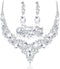 SAILIMUE Wedding Bridal Jewelry Set For Women Rhinestone Teardrop Cluster Statement Necklace Dangle Earrings Bracelet Jewelry Set For Wedding Part...