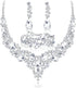 SAILIMUE Wedding Bridal Jewelry Set For Women Rhinestone Teardrop Cluster Statement Necklace Dangle Earrings Bracelet Jewelry Set For Wedding Part...