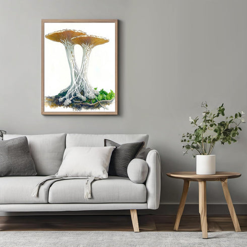 Posterizer 1 pcs-botanical illustration of two parasol mushrooms -2-Floral & Botanical Art-Teachers & Classrooms-Living Room Bedroom Decor- unfram...
