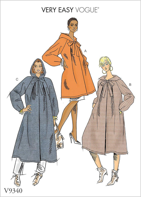 Vogue V9340Y Very Easy Women's Hooded Coat Sewing Patterns, Sizes 4-14...