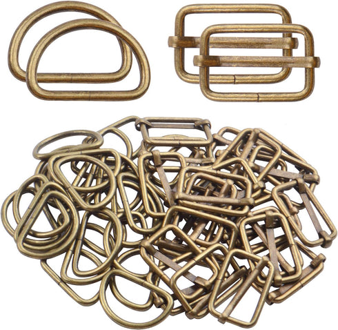 1 inch Metal Buckles, 25pcs Metal D Ring Semi-Circular D Rings and 25pcs Adjustable Slides Buckle for Hardware Belt Bags DIY Craft Accessories - B...
