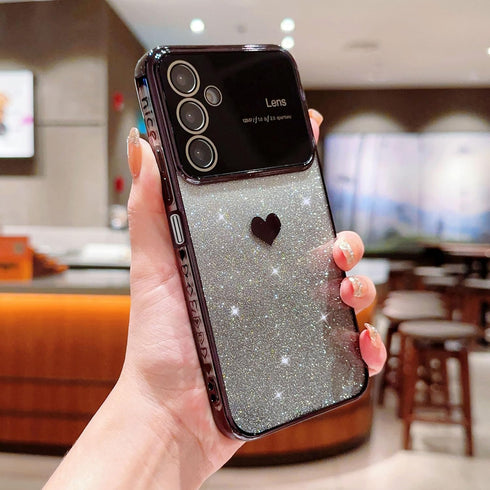 phylla for Samsung Galaxy A25 5g 6.5” Phone Case with Gradient Bling Glitter Heart Luxury Plating Slim Clear Case with Side Love Pattern Soft Shoc...
