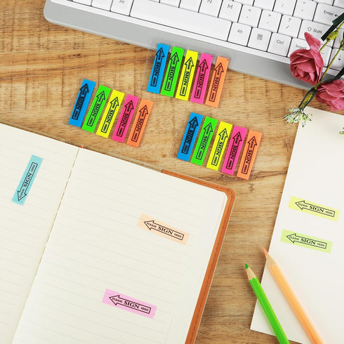 1000 PCS/10 Pack Sign Here Tabs, Please Sign Here Stickers Sign Here Message Flags 5 Colors with Arrow Flags Sticky Notes Easy to Post for Office ...