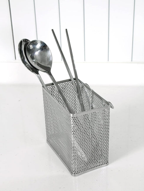 Kitchen Utensil Chopsticks Perforated Holder with Hooks - 304 Stainless Steel Storage for Organizer Dishwasher Safe (Small Rectangle)...