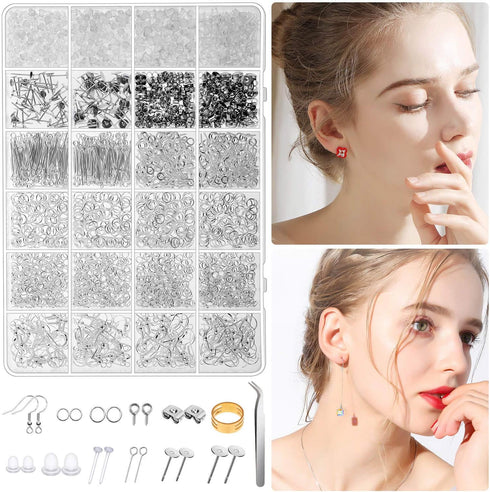 Hypoallergenic Earring Making Kit, Thrilez 3080Pcs Earring Supplies Kit includes Earring Hooks, Earring Backs, Jump Rings, Eye Pins, Earring Posts...