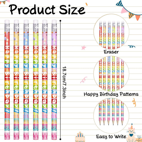 24 Pcs Happy Birthday Pencils Colorful Birthday Pencil for Students Wooden Pencils with Erasers Birthday Pencils for Teacher Classroom Reward Birt...