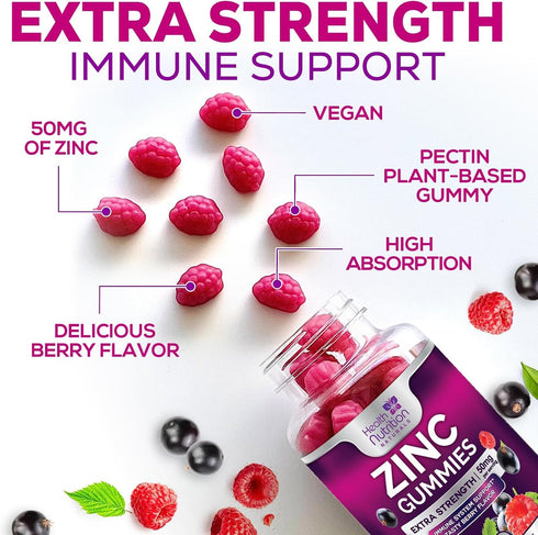 Zinc Immune Support Supplement 50mg, Max Strength Zinc Supplement Gummy for Radiant Skin & Immune Health Support for Adults, Nature’s Antioxidant ...