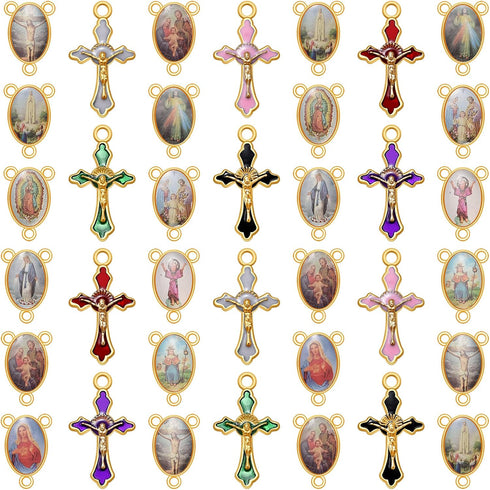 60Pcs/30Set Rosary Making Kits Supplies Religion Cross and Center Medal Charms Alloy Picture Jesus Enamel Pendant for Diy Prayer Necklace Jewelry...