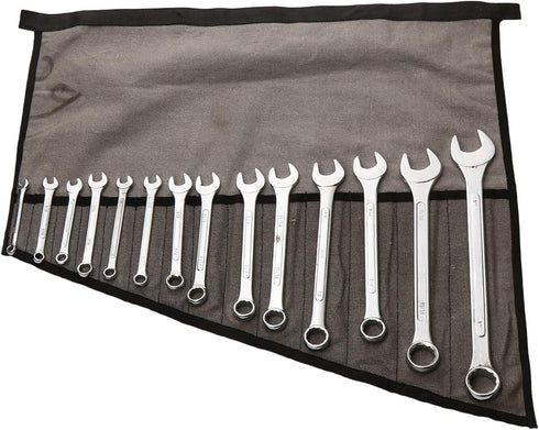 Wrench Pouch 14 Pockets Metric & Standard Wrench Organizer & Roll Up Pouch Hand Made 100% Dyed Cotton Duck Canvas Tool Bag - Washed Black/Grey...