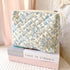 Makeup Bag Large Travel Quilted Cosmetic Makeup Bag Organizer, Floral Cotton Coquette Aesthetic Toiletry Bag for Women Girls (Blue Floral)...