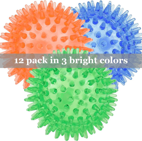 12pack Squeaky Dog Toys Spiky Dog Balls Cleans Teeth and Promotes Dental and Gum Health for Your Pet Squeaker Ball Toys for Aggressive Chewers (S ...