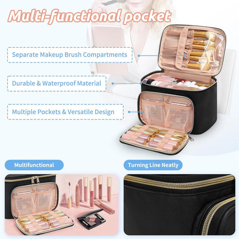 OCHEAL Makeup Bag, Multifunctional Make Travel Bag with Zipper Pouch Cute Makeup Bag Organizer for Women Girls Large Cosmetics Toiletry Brushes St...